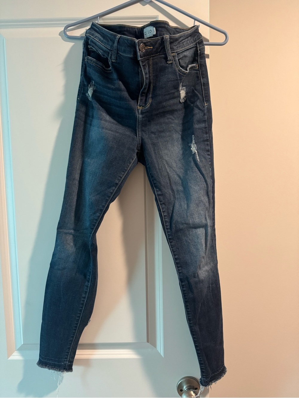Cello Dark Indigo Distressed Skinny Jeans